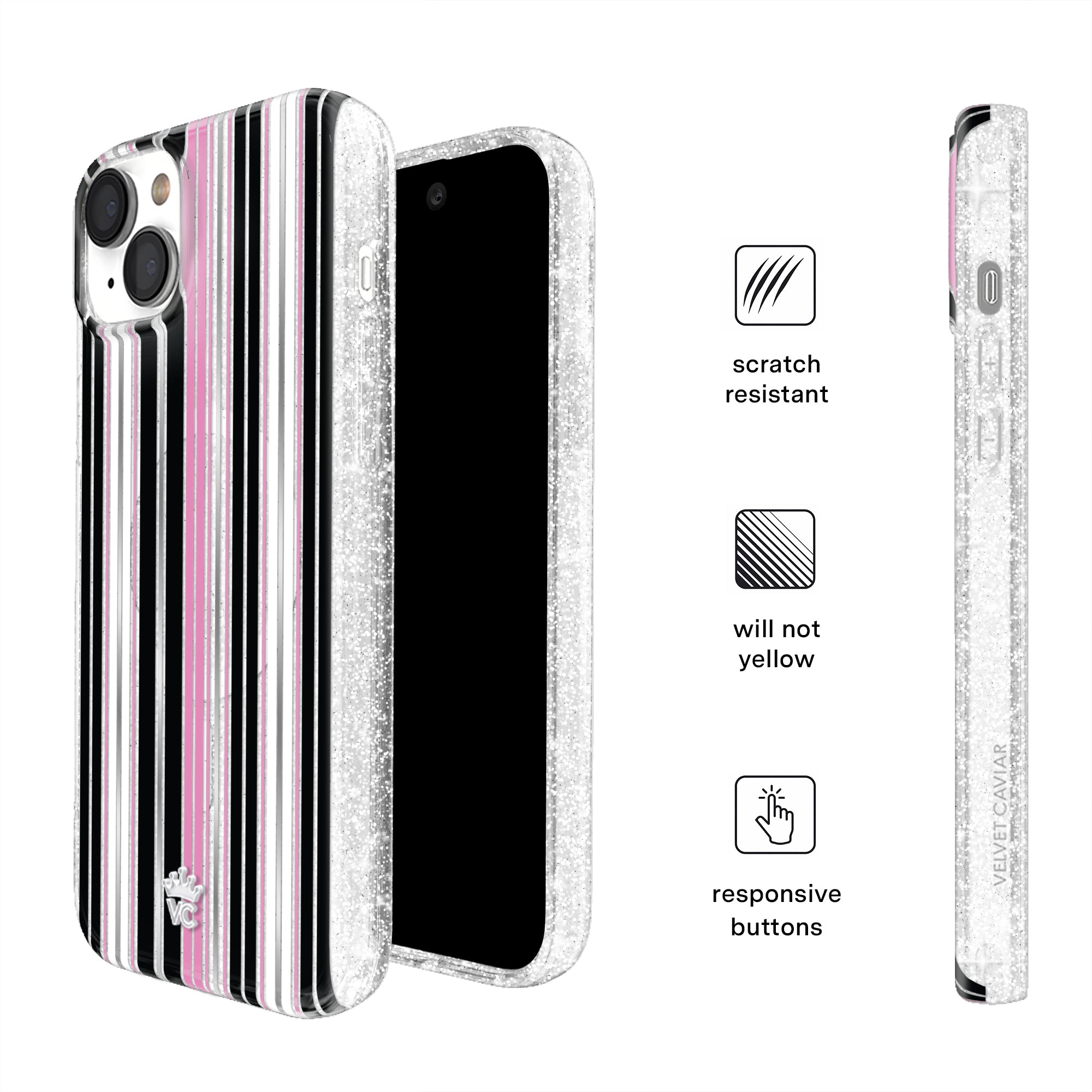 Pretty Punk Stripes Glitter iPhone Case
