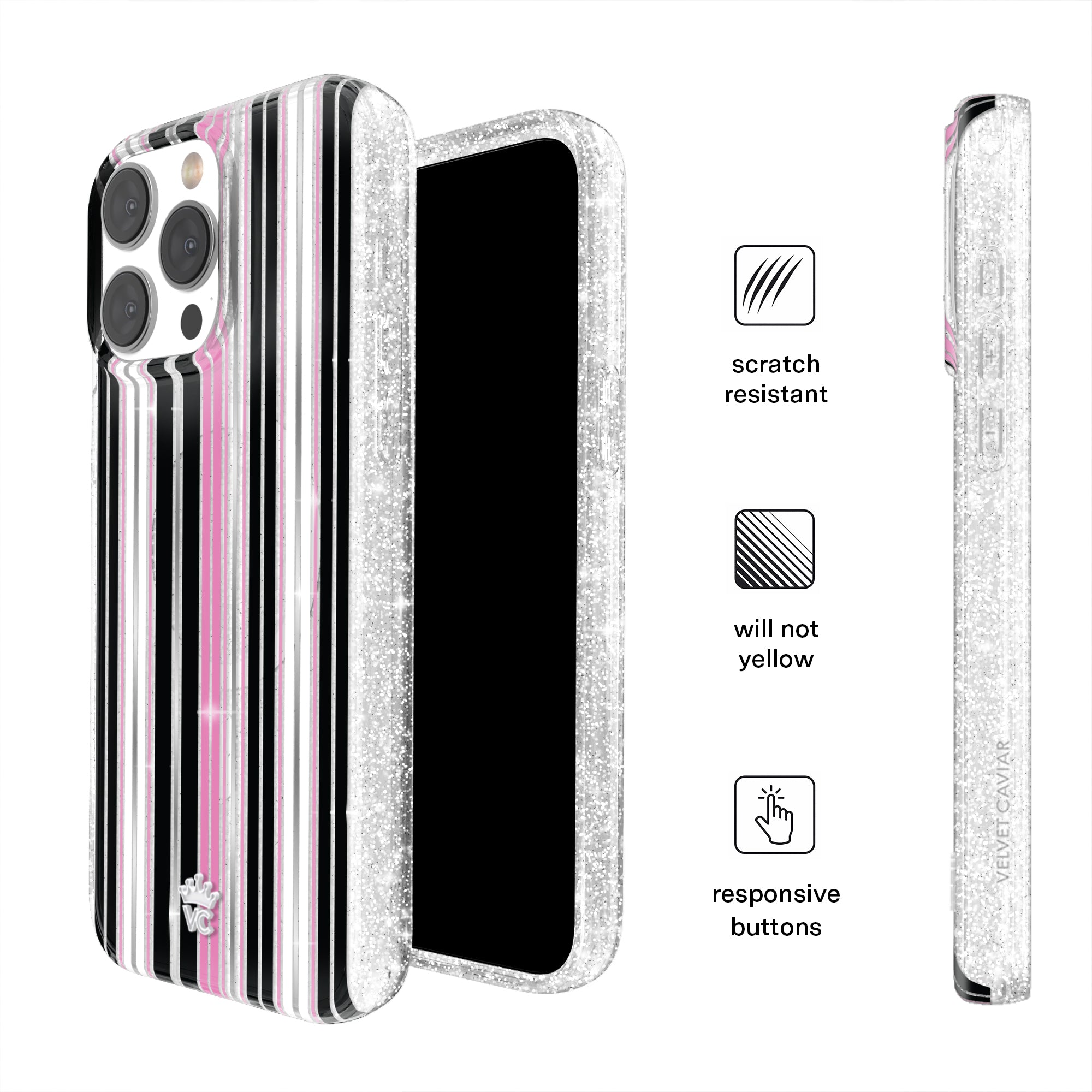 Pretty Punk Stripes Glitter iPhone Case