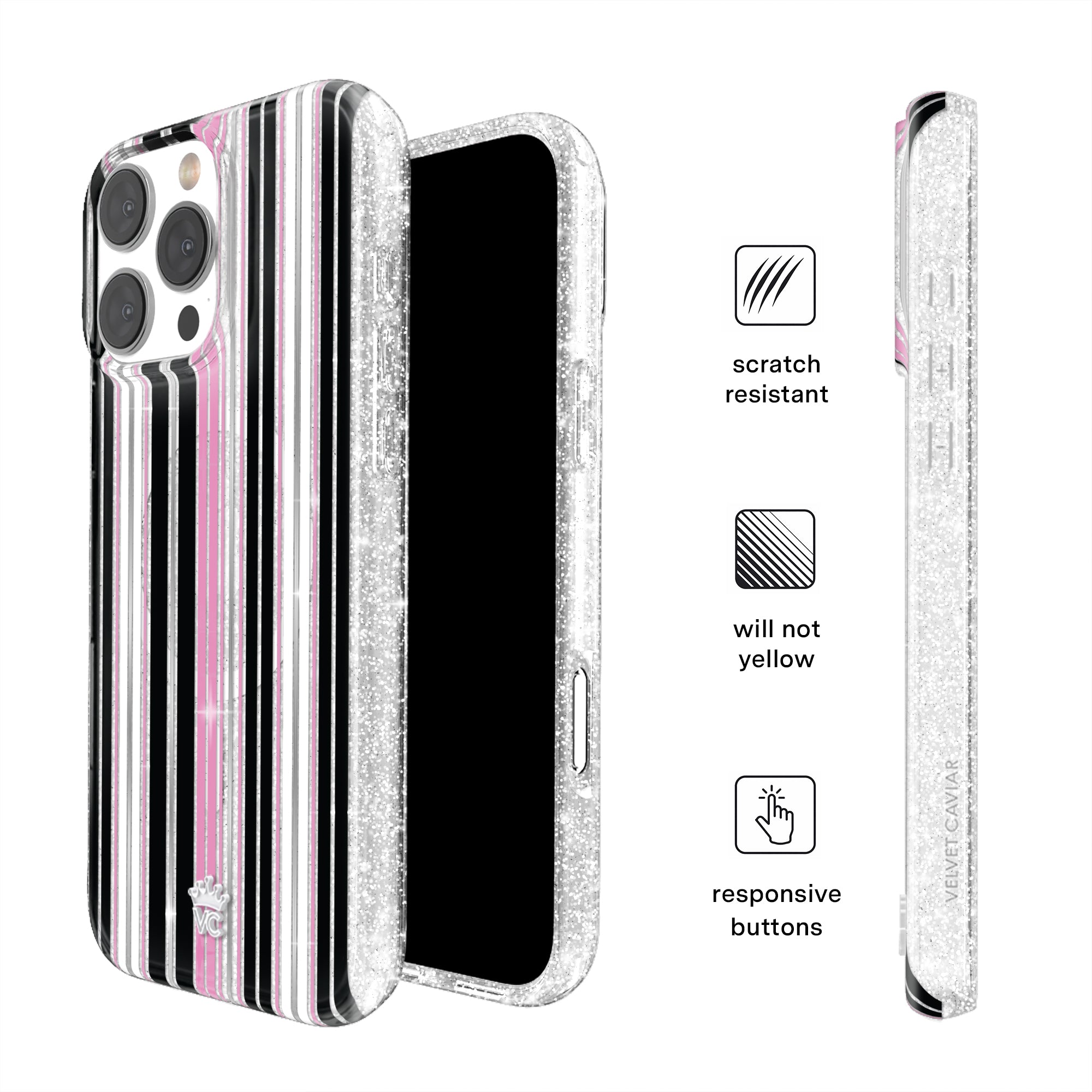 Pretty Punk Stripes Glitter iPhone Case