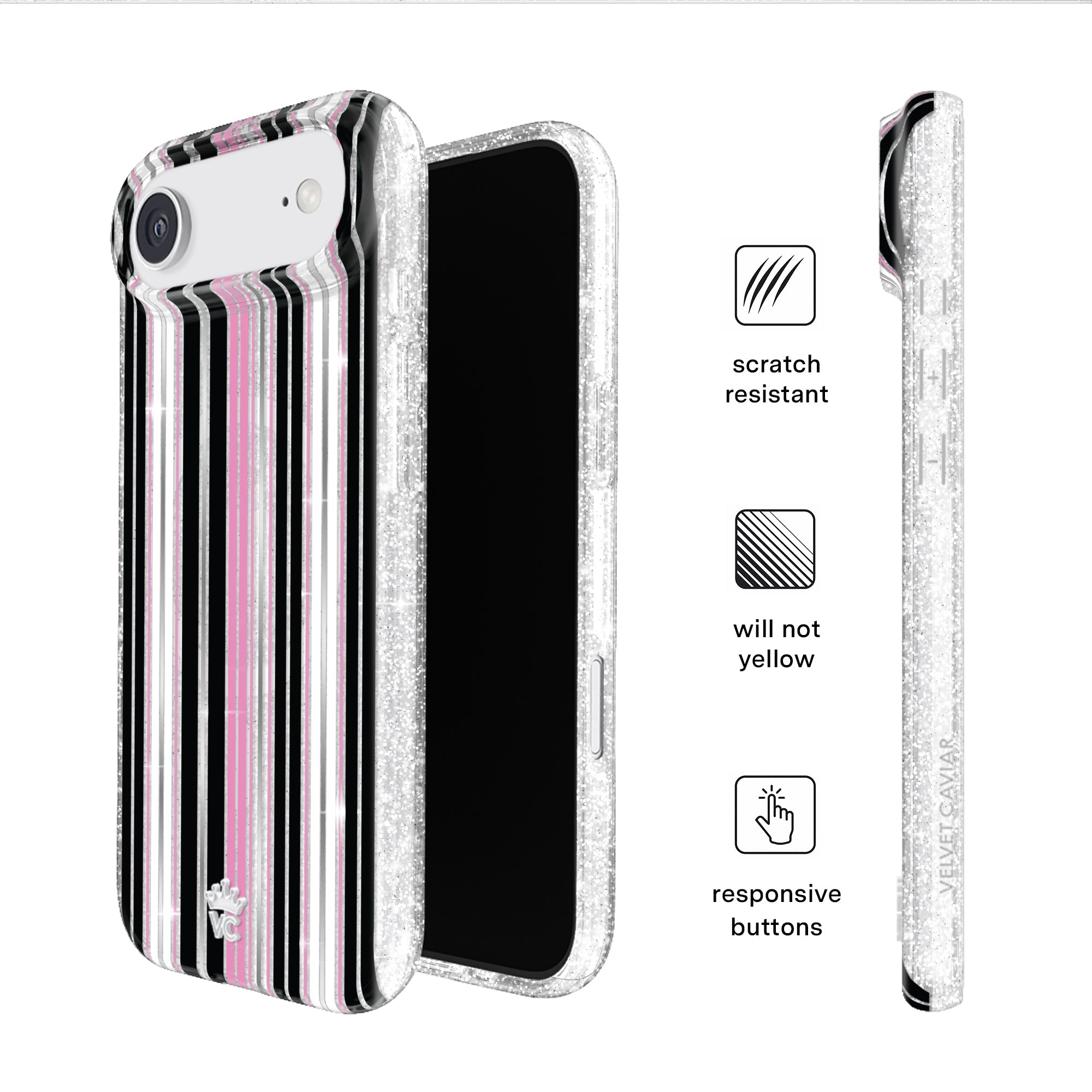 Pretty Punk Stripes Glitter iPhone Case