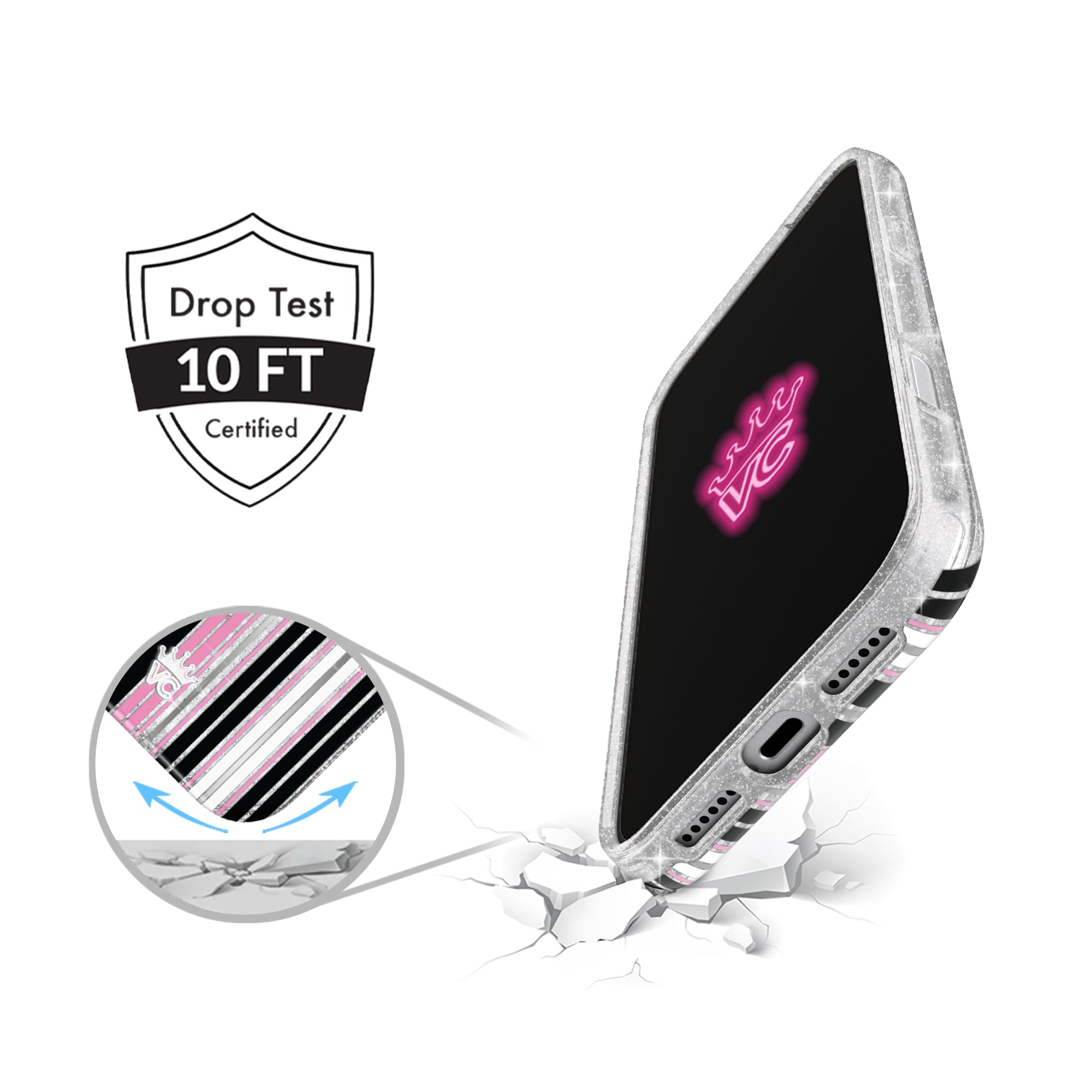 Pretty Punk Stripes Glitter iPhone Case
