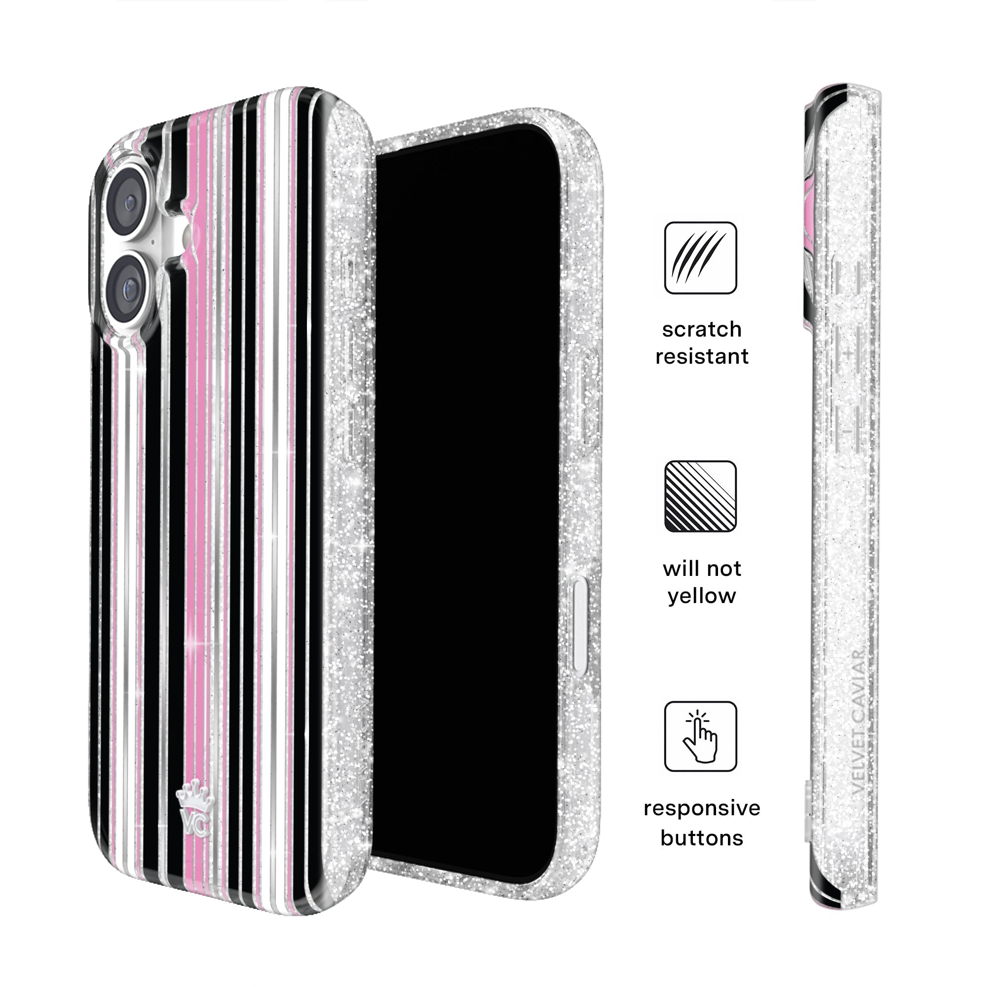 Pretty Punk Stripes Glitter iPhone Case