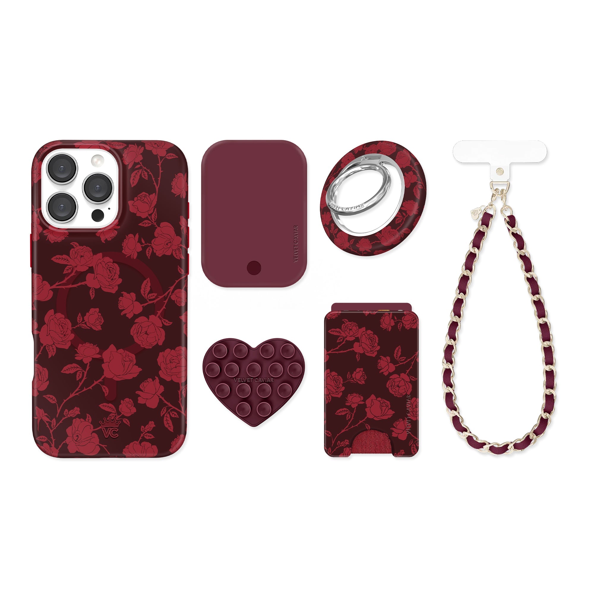 Dark Cherry Floral iPhone Bundle Set