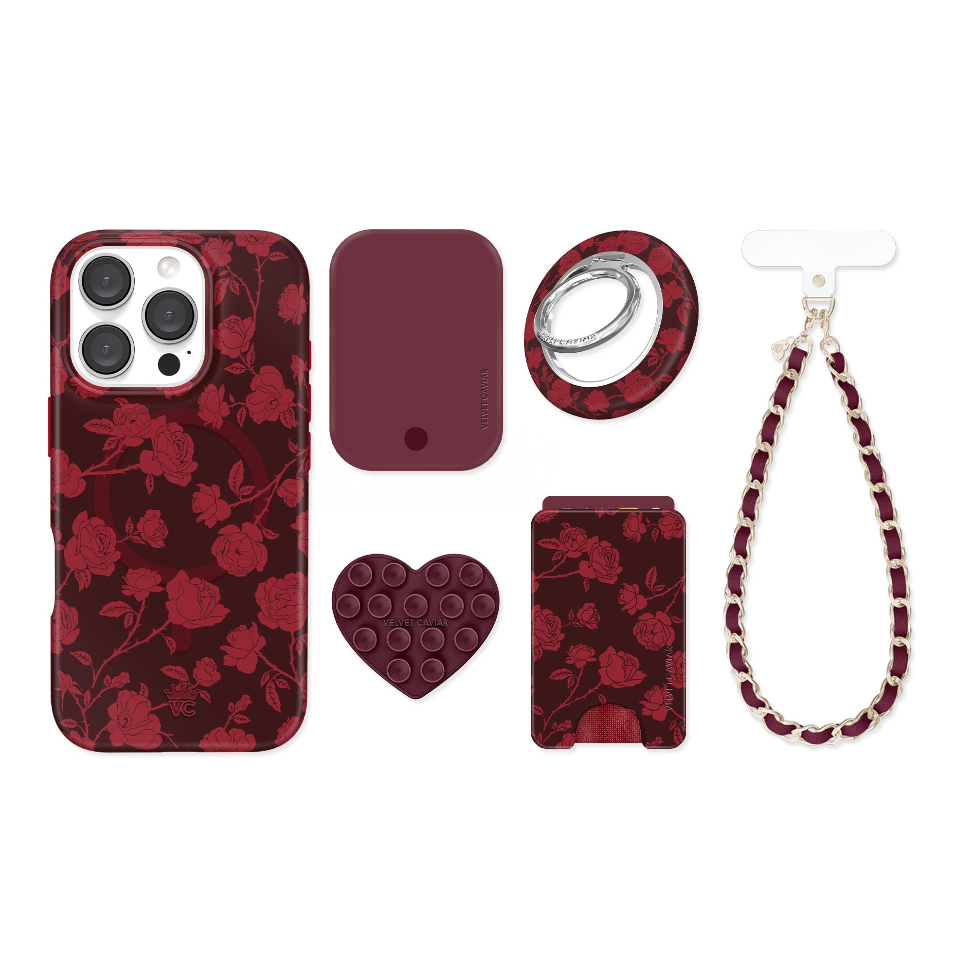 Dark Cherry Floral iPhone Bundle Set