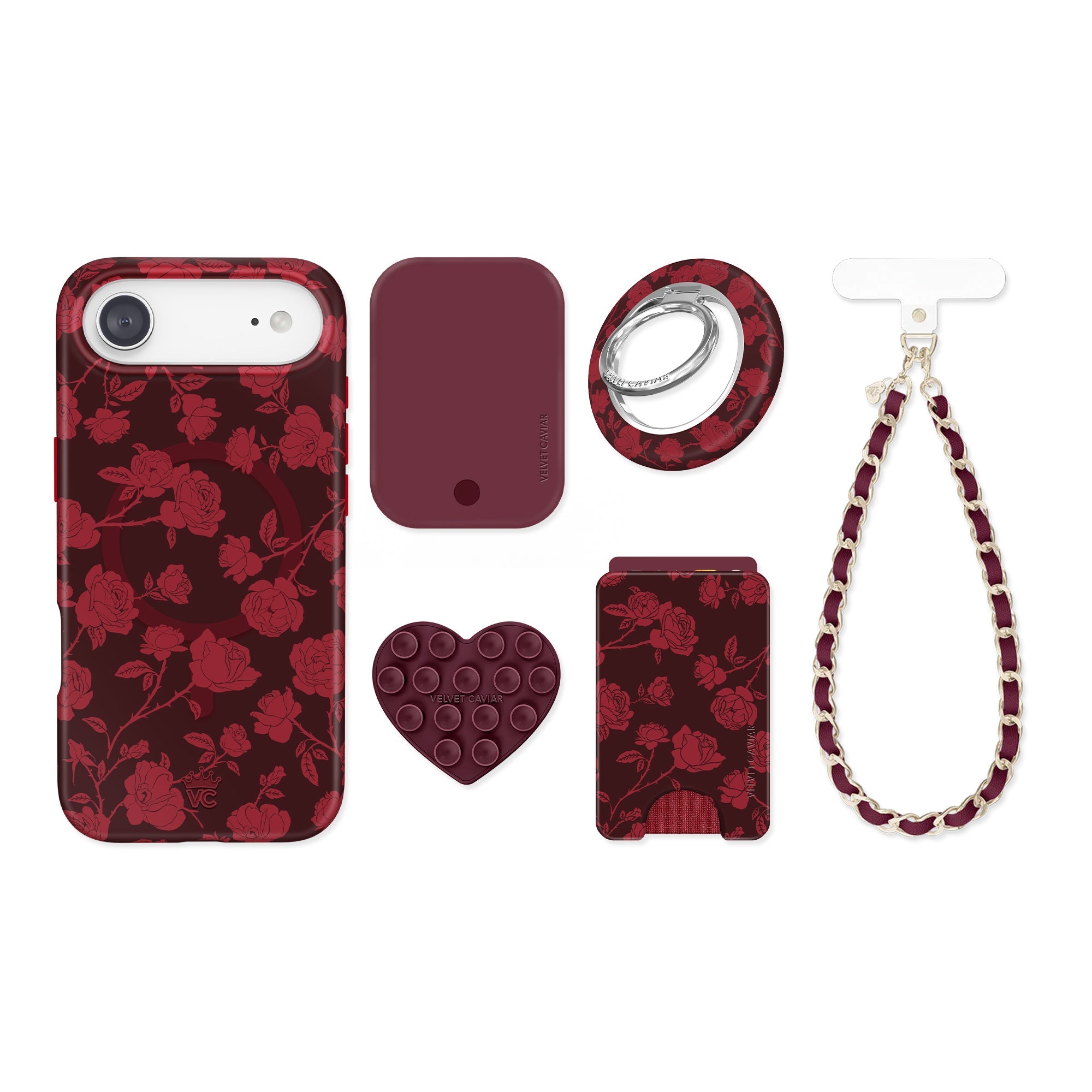 Dark Cherry Floral iPhone Bundle Set