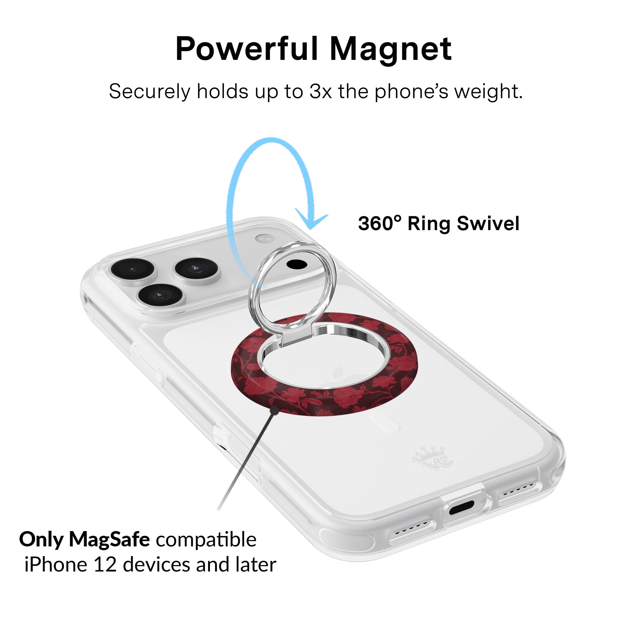 Dark Cherry Floral MagSafe Grip Ring