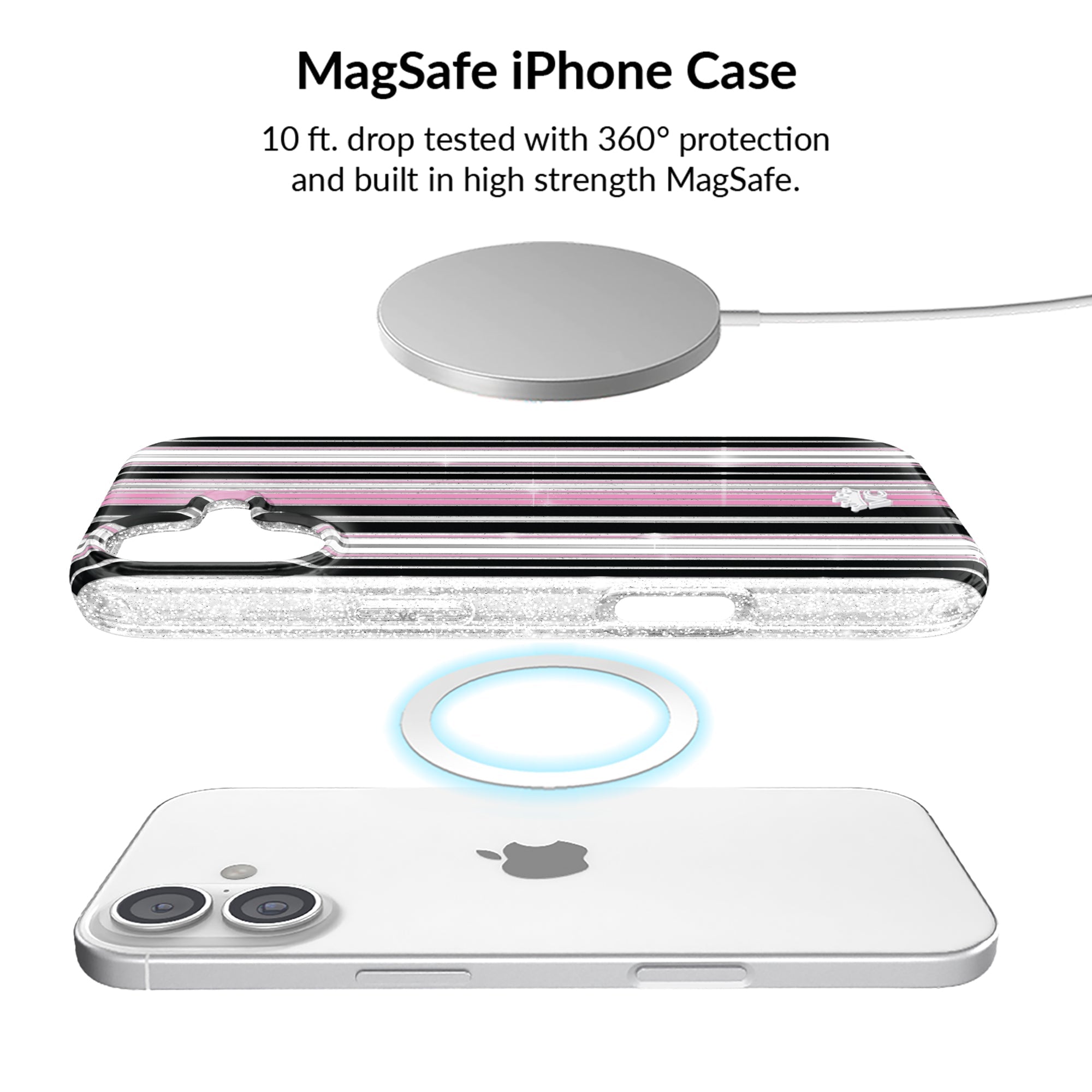 Pretty Punk Stripes Glitter iPhone Bundle Set