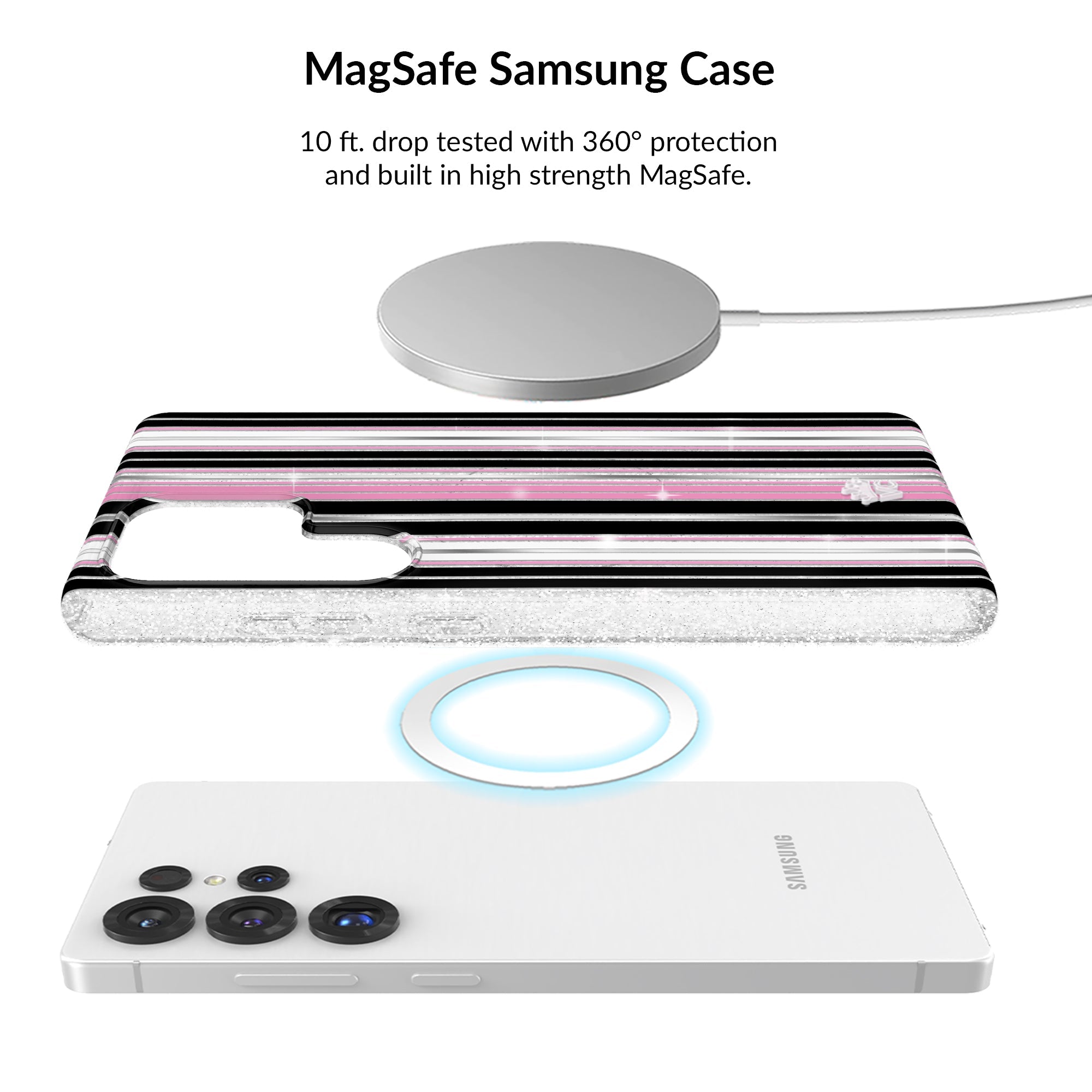 Pretty Punk Stripes Glitter Samsung Bundle Set
