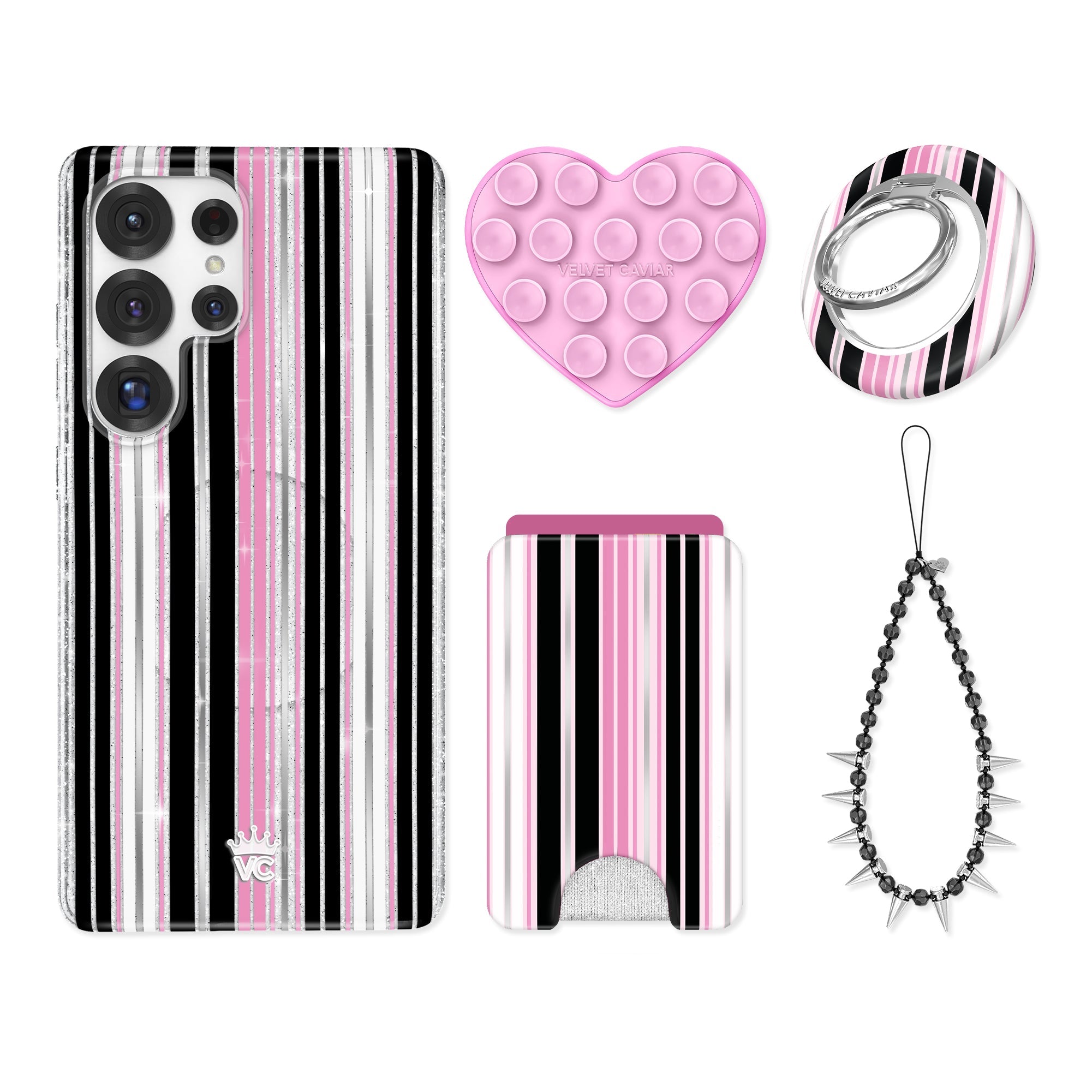 Pretty Punk Stripes Glitter Samsung Bundle Set
