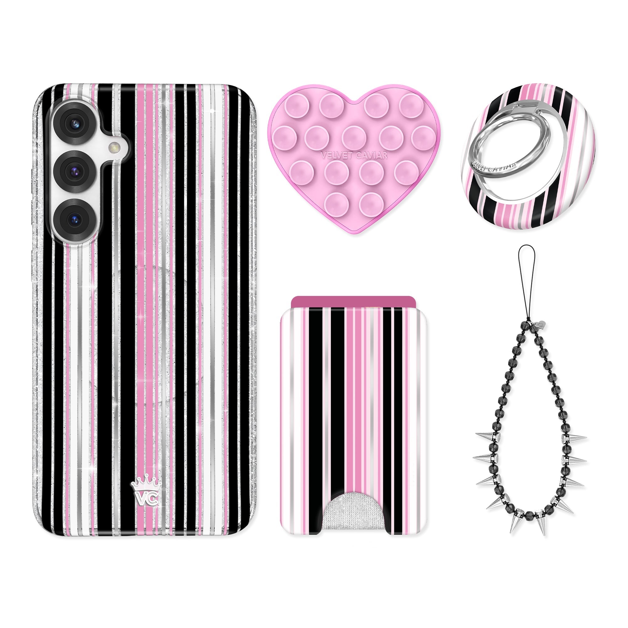 Pretty Punk Stripes Glitter Samsung Bundle Set