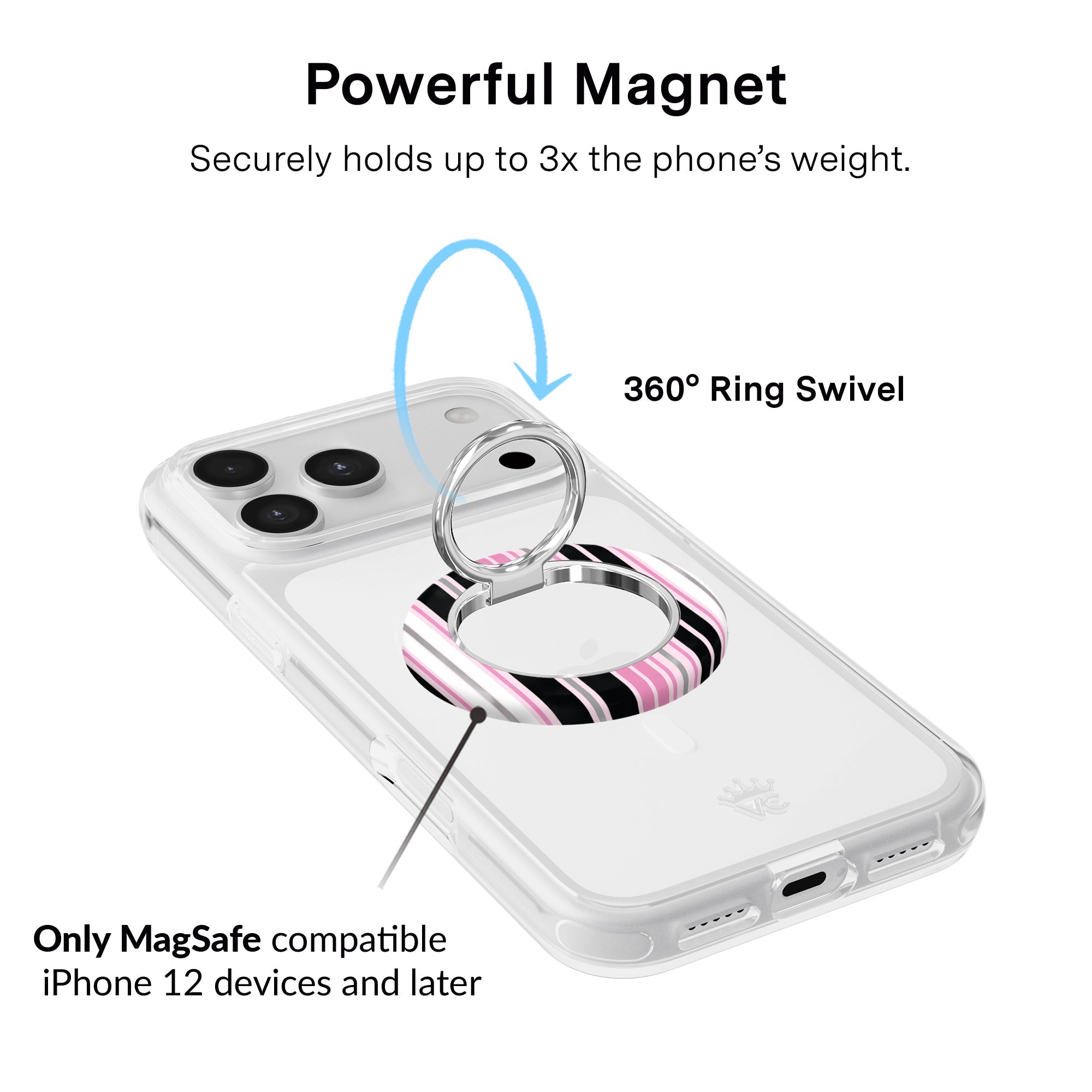 Pretty Punk Stripes Glitter MagSafe Grip Ring