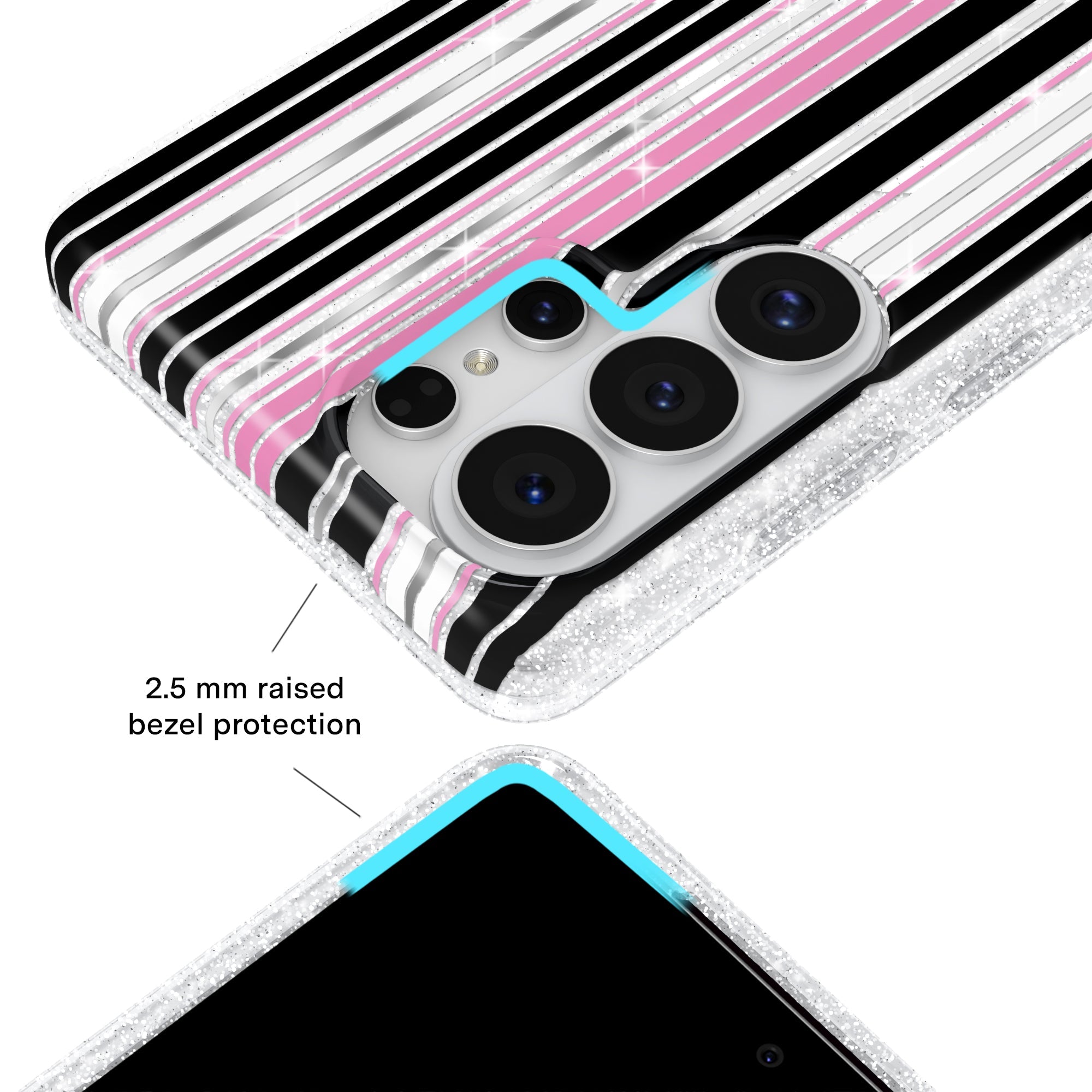 Pretty Punk Stripes Glitter Samsung Case