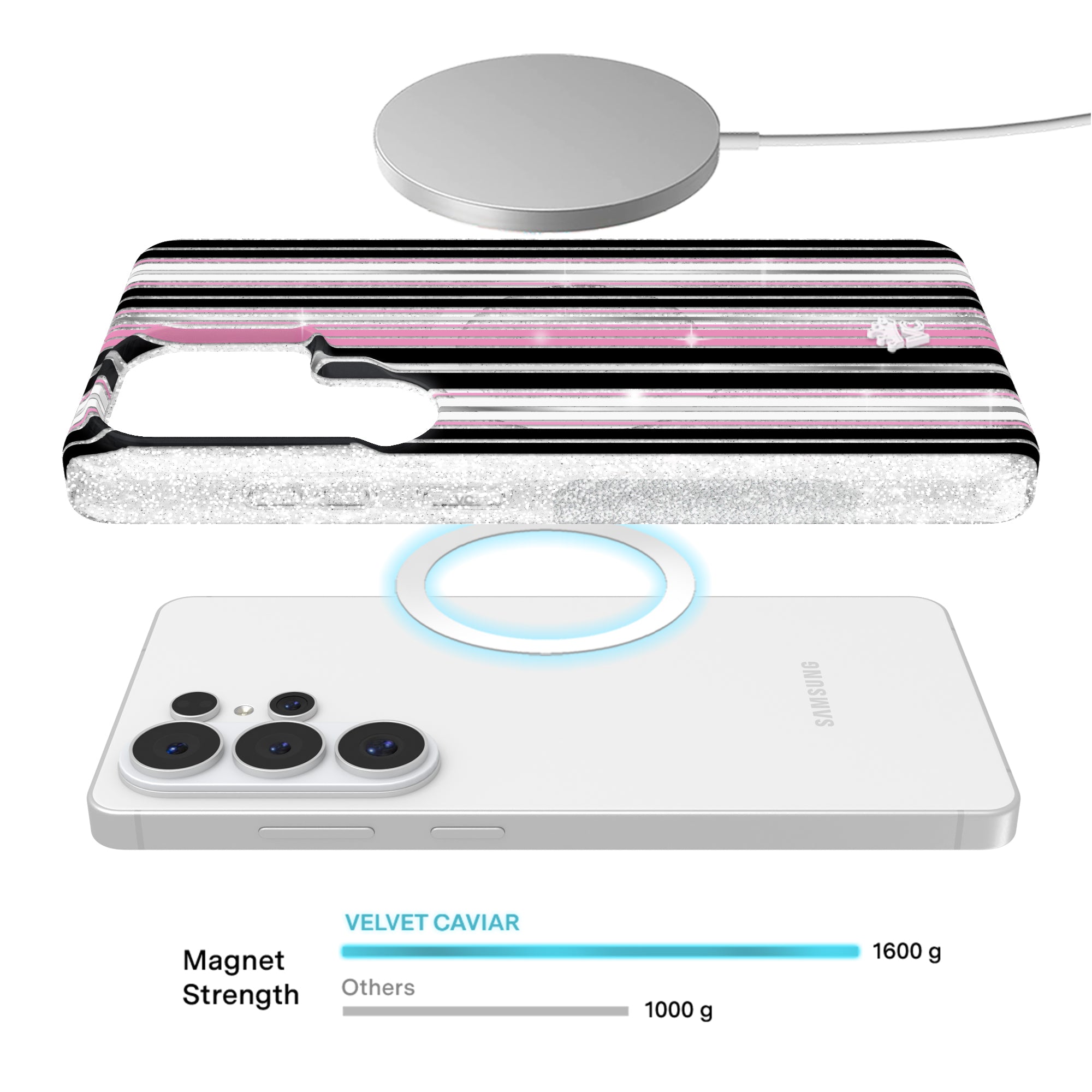 Pretty Punk Stripes Glitter Samsung Case