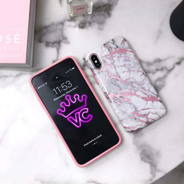 White Marble Pink Chrome iPhone Case