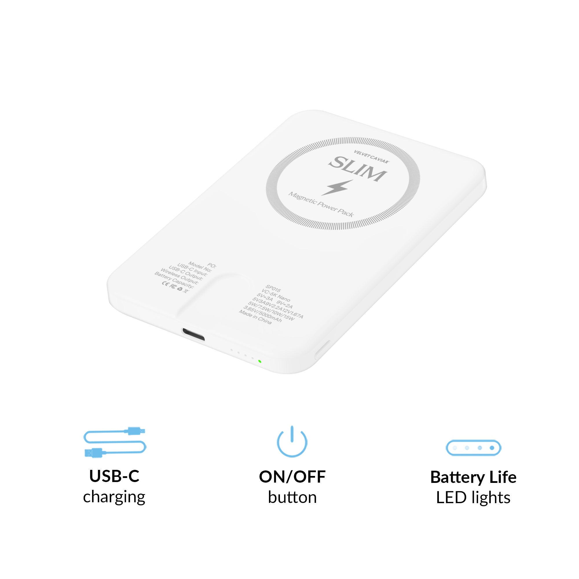 White Slim Portable MagSafe Charger Power Pack