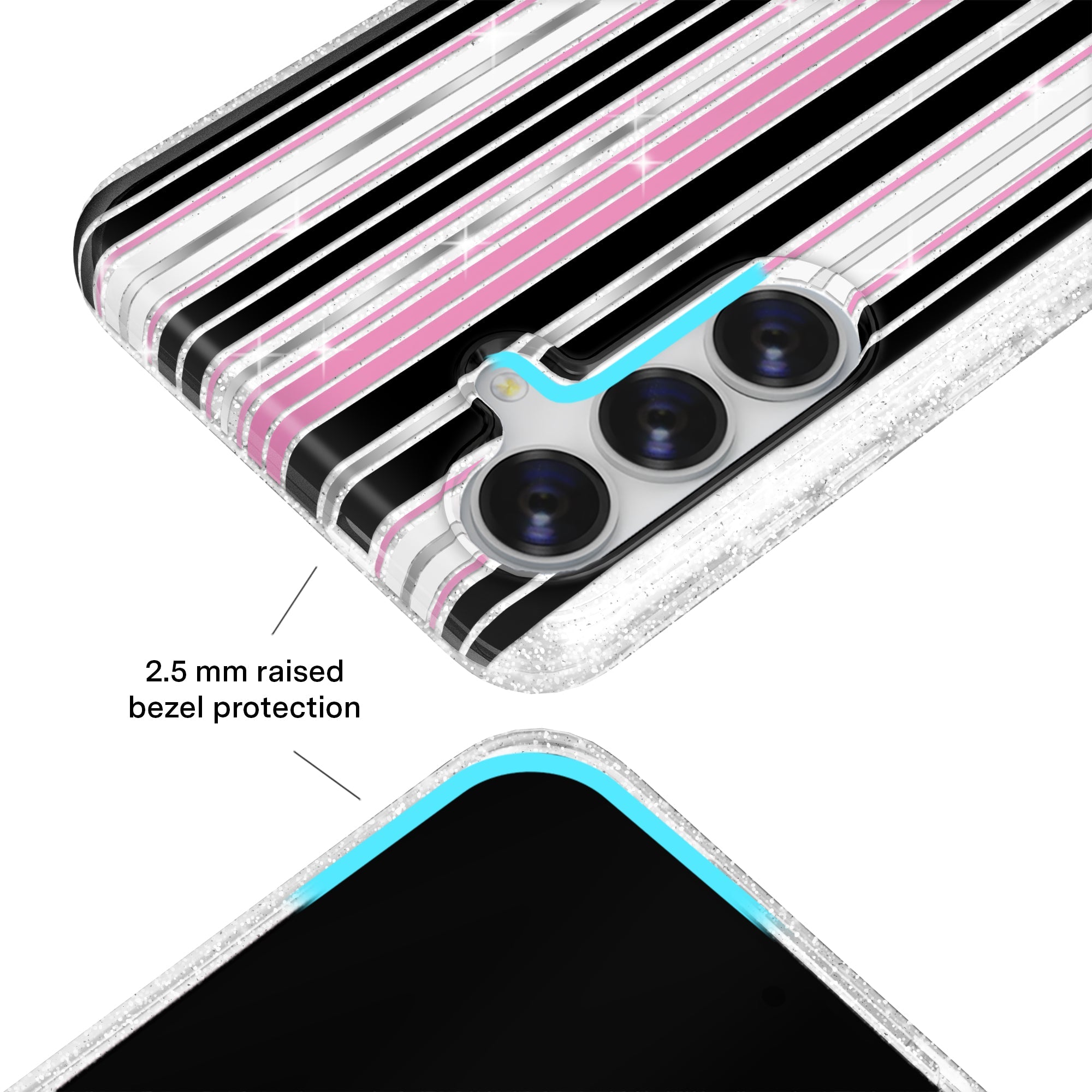 Pretty Punk Stripes Glitter Samsung Case