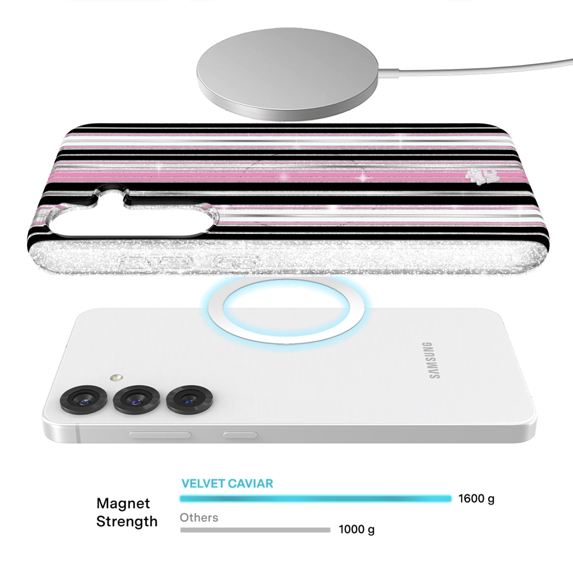 Pretty Punk Stripes Glitter Samsung Case