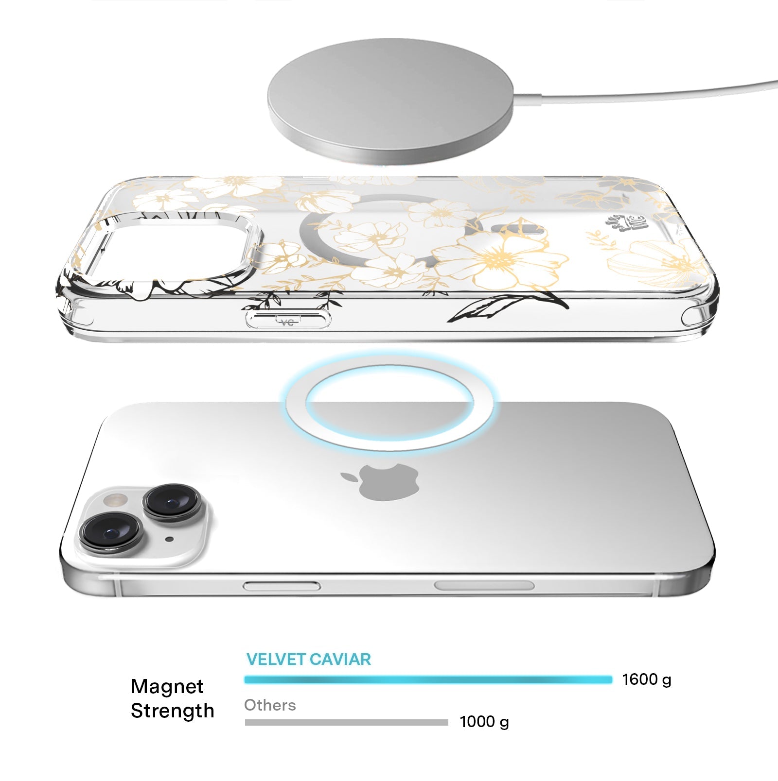 White and Gold Floral Clear iPhone Case